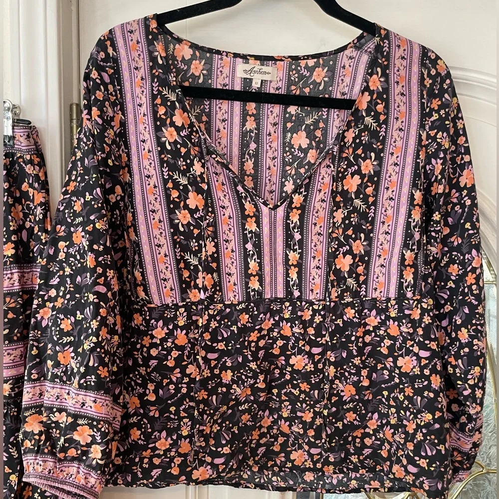 Arnhem Bloom Blouse and Midi Skirt Set in Nightshade floral black  medium Euc - Picture 4 of 11